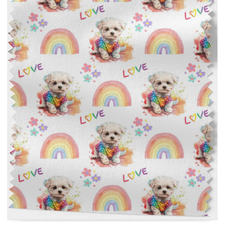 French Terry Sommersweat Malteser Stoff 145 cm – Regenbogen Love Hunde Motiv – 240 g/m² – Eigenproduktion