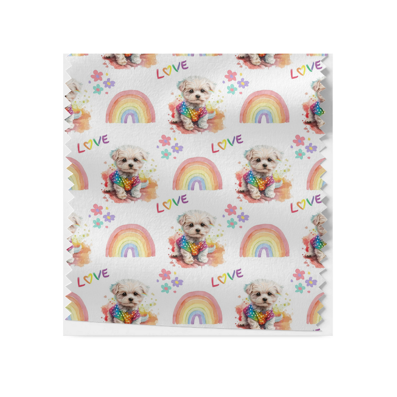 French Terry Sommersweat Malteser Stoff 145 cm – Regenbogen Love Hunde Motiv – 240 g/m² – Eigenproduktion
