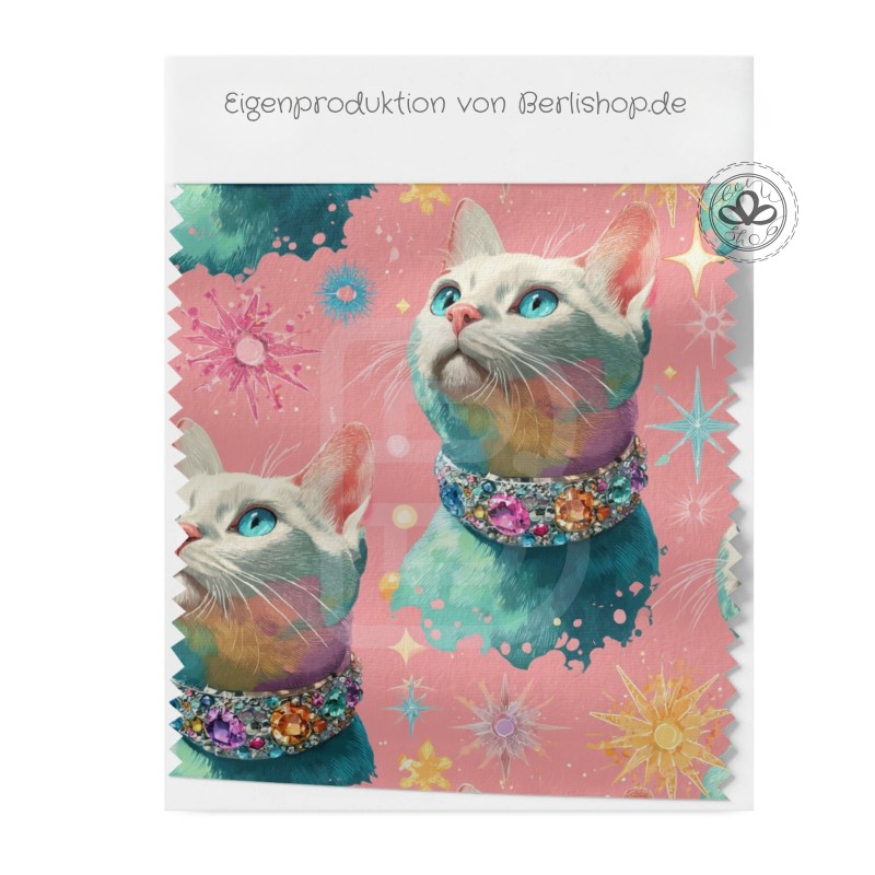 Designer Stoff Vorbestellung Glamour Katze Rosa – Katzen Stoff Meterware Eigenproduktion