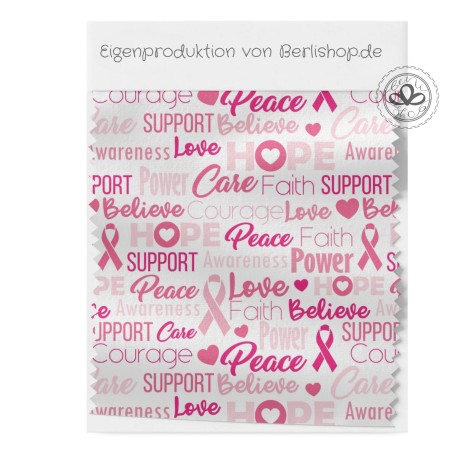 Baumwoll Satin Stoff Awareness 160 cm – Pink Ribbon Hope Love Support Rosa – 130 g/m² – Eigenproduktion