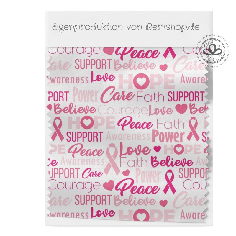 Baumwoll Satin Stoff Awareness 160 cm – Pink Ribbon Hope Love Support Rosa – 130 g/m² – Eigenproduktion