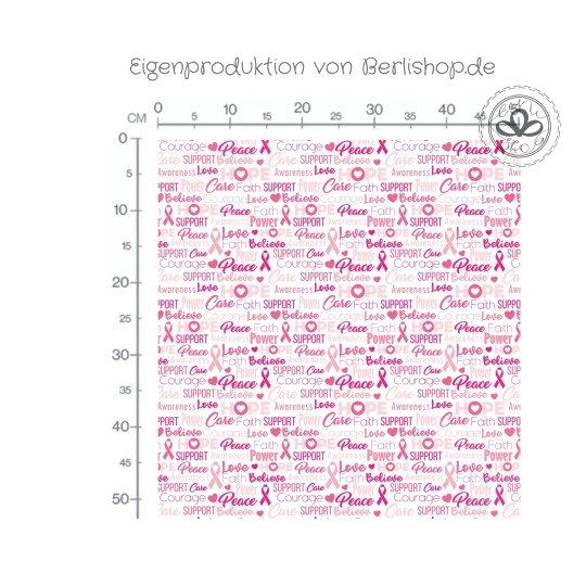 Baumwoll Satin Stoff Awareness 160 cm – Pink Ribbon Hope Love Support Rosa – 130 g/m² – Eigenproduktion