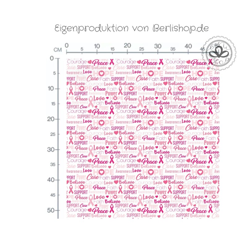 Baumwoll Satin Stoff Awareness 160 cm  – Pink Ribbon Hope Love Support Rosa – 130 g/m² – Eigenproduktion