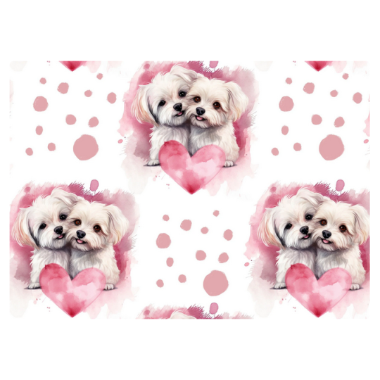 French Terry Sommersweat Malteser Stoff 145 cm – Hunde mit Herzen Rosa – 240 g/m² – Eigenproduktion