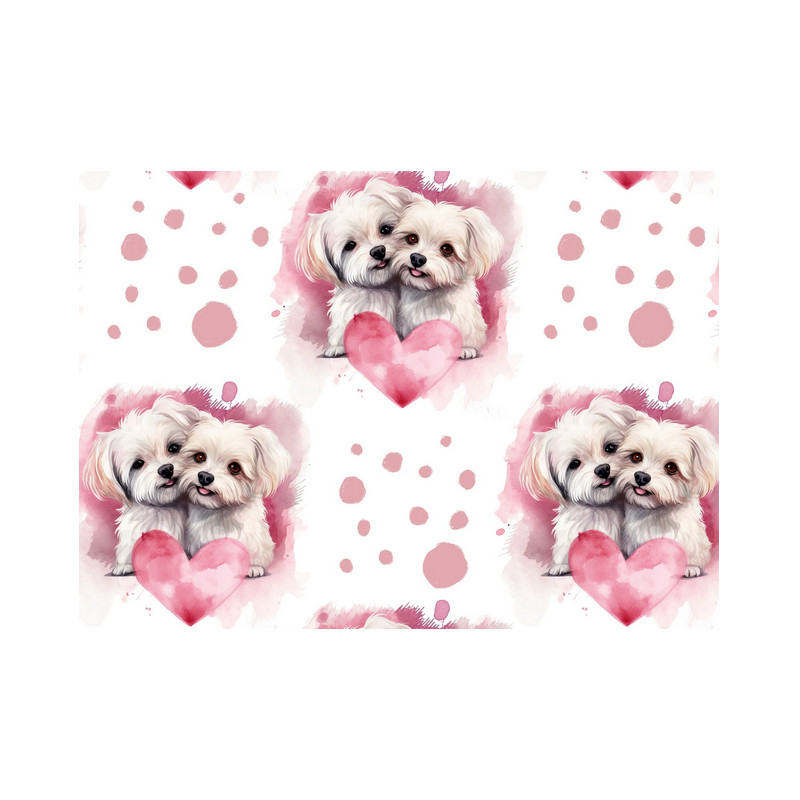 French Terry Sommersweat Malteser Stoff 145 cm – Hunde mit Herzen Rosa – 240 g/m² – Eigenproduktion