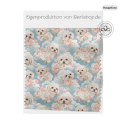 French Terry Sommersweat Malteser Stoff 145 cm – Hunde Blumen Herzen Blau – 240 g/m² – Eigenproduktion