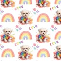 French Terry Sommersweat Malteser Stoff 145 cm – Regenbogen Love Hunde Motiv – 240 g/m² – Eigenproduktion