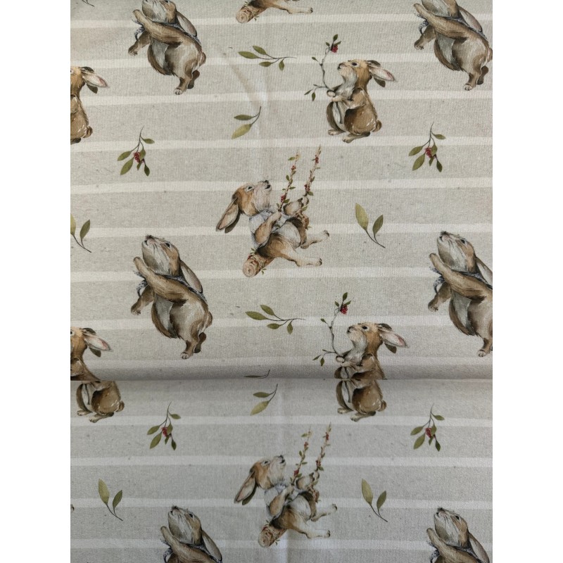 French Terry Sommersweat Hasen Muster 145 cm – Oster Hasen Design Beige – 240 g/m² – Eigenproduktion