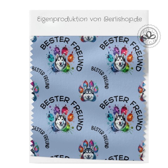 Oxford Stoff Husky 150 cm – Bester Freund Hund Motiv Blau – 200 g/m² – Eigenproduktion