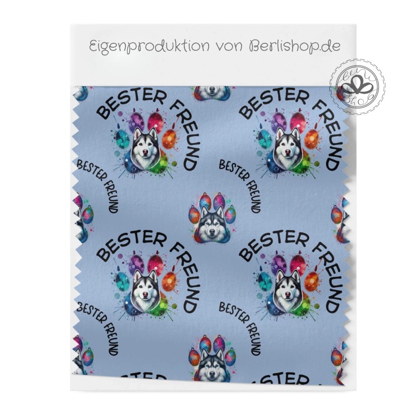 Oxford Stoff Husky 150 cm – Bester Freund Hund Motiv Blau – 200 g/m² – Eigenproduktion