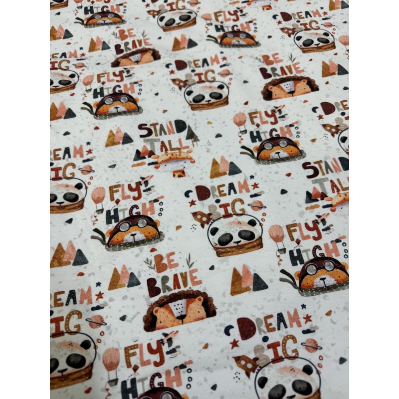 Baumwolle Canvas Panda Stoff 160 cm – Kinder Motiv Dream Fly High – 153 g/m² – Eigenproduktion