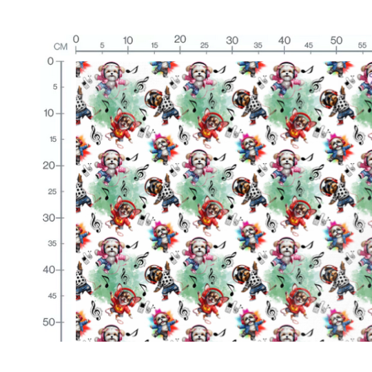 Baumwolle Canvas DJ Hunde Stoff 160 cm – Welpen mit Kopfhörern Musik – 153 g/m² – Eigenproduktion