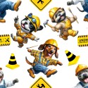 Baumwolle Canvas Baustellen Hunde Stoff 160 cm – Bauarbeiter Hunde Kinderstoff Werkzeug – 153 g/m² – Eigenproduktion