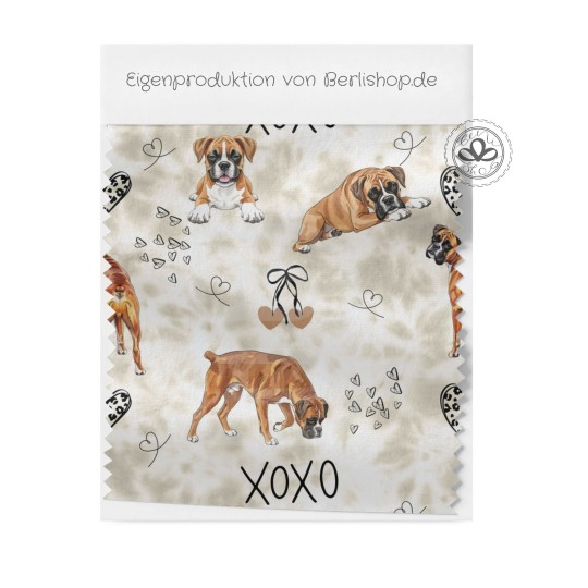 Pre-Order Boxer Hunde XOXO  mit Herzen Beige - Stoffdesign mit Stoffauswahl – Hunde Kinderstoff