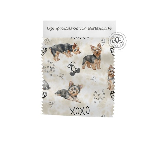 Pre-Order Yorkshire Terrier  Hunde XOXO  mit Herzen Beige - Stoffdesign mit Stoffauswahl – Hunde Kinderstoff