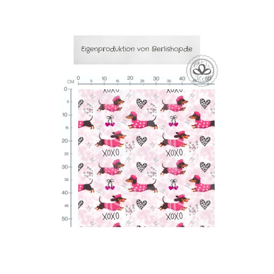 Pre-Order Hunde Dackel Stoff XOXO Rosa mit Herzen - Stoffdesign von Berlishop - 10 Stoffe zu Auswahl – Kinderstoff Meterware