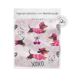 Baumwolle Canvas Dackel Stoff – XOXO Rosa Herzen Muster – 153 g/m² – Meterware 160 cm – Eigenproduktion