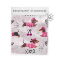 Baumwolle Canvas Dackel Stoff – XOXO Rosa Herzen Muster – 153 g/m² – Meterware 160 cm – Eigenproduktion